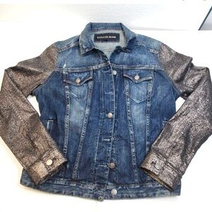 🌺 Express Jeans Sparkle Sleeve Large Denim Jacket Women's Large🌺
